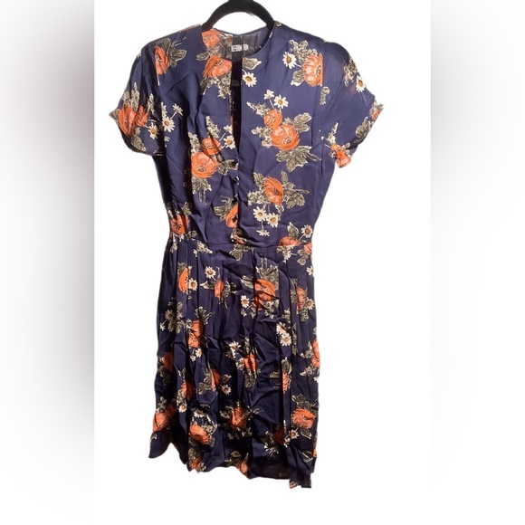 Reformation “Taylor” A-Line shirt Sleeve V-Neck Blue Navy Floral Midi Dress XS - Picture 2 of 4